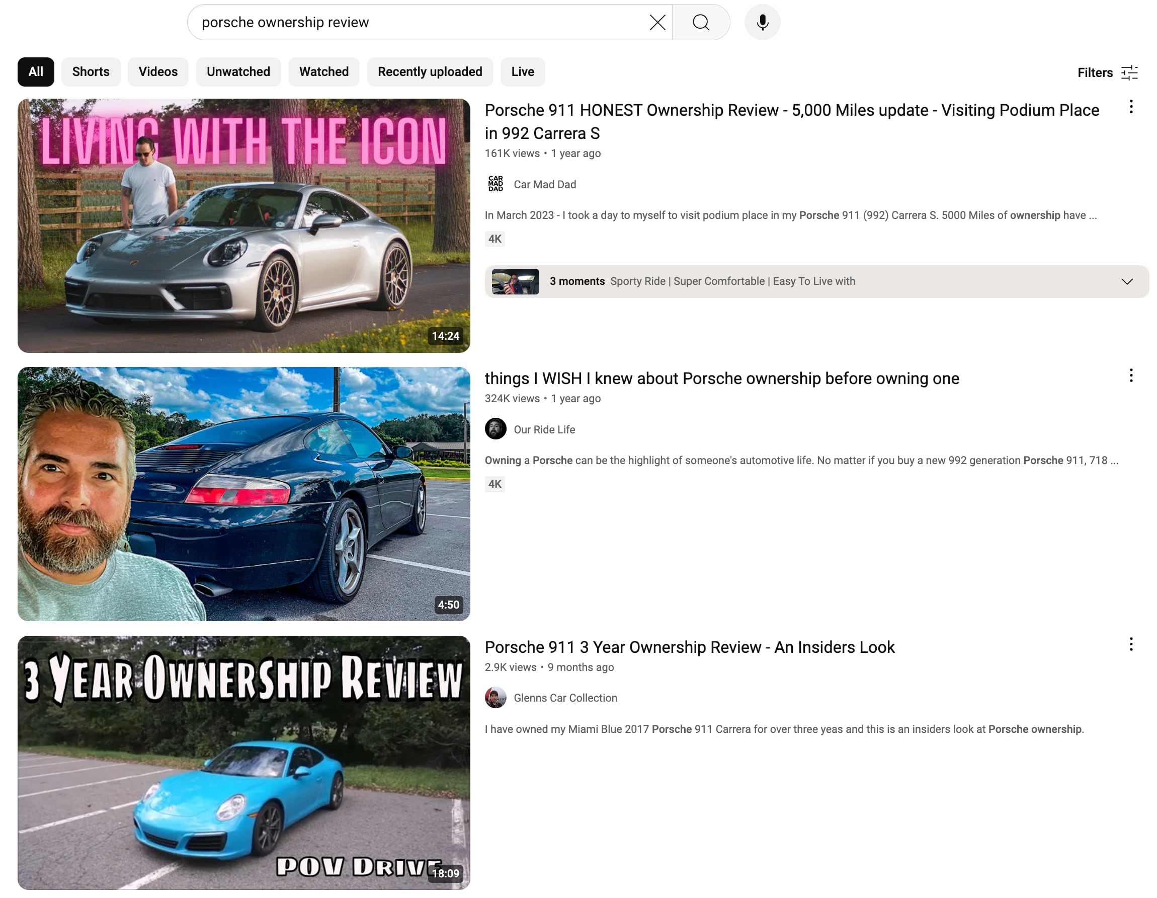 Youtube Porsche Ownership review